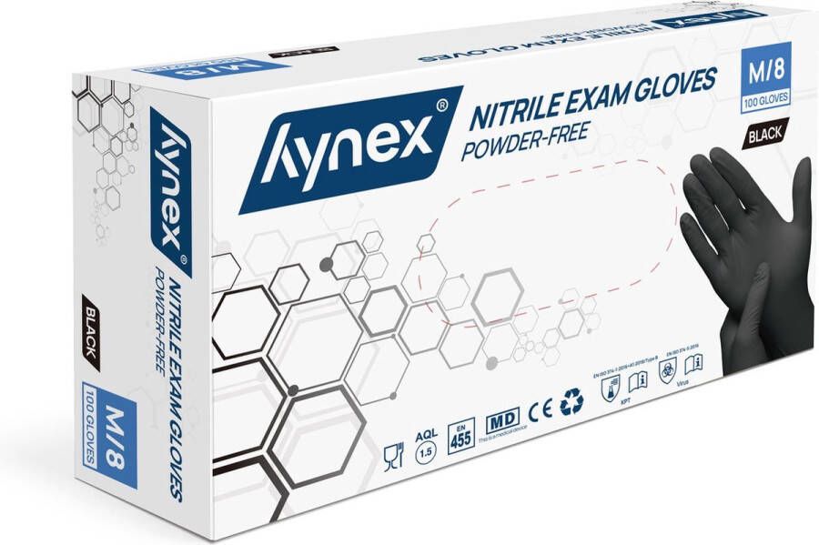 Hynex Nitrile wegwerp handschoenen PF Black 3 5gr MD 100 box M