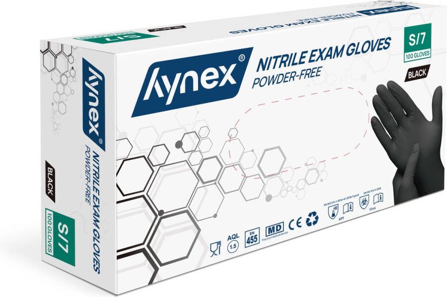 Hynex Nitrile wegwerp handschoenen PF Black 3 5gr MD 100 box S
