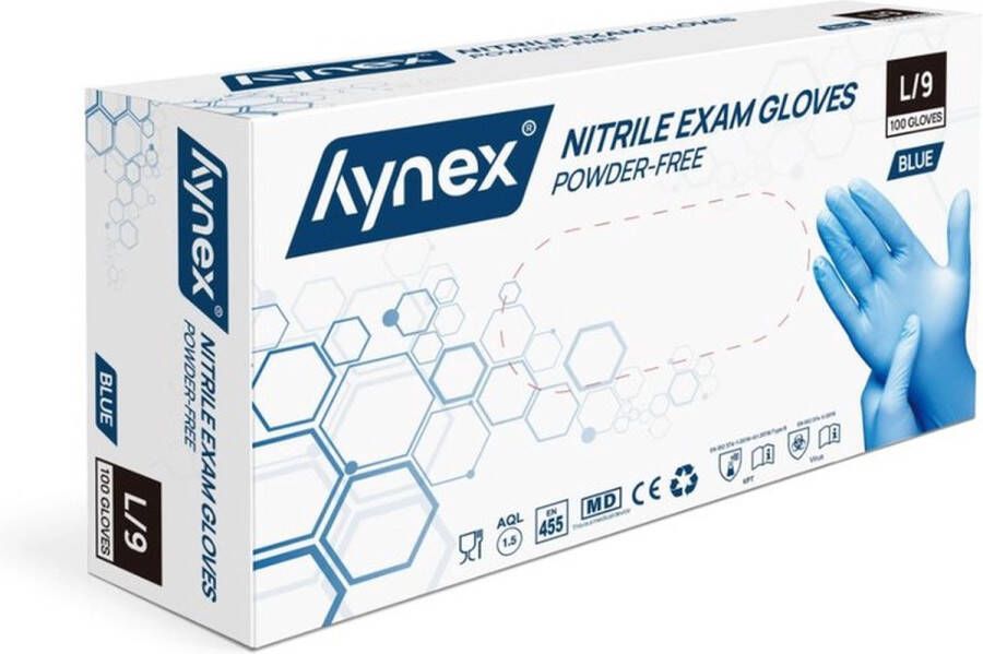 Hynex Nitrile wegwerp handschoenen PF Blue 3 5gr MD 100 box L