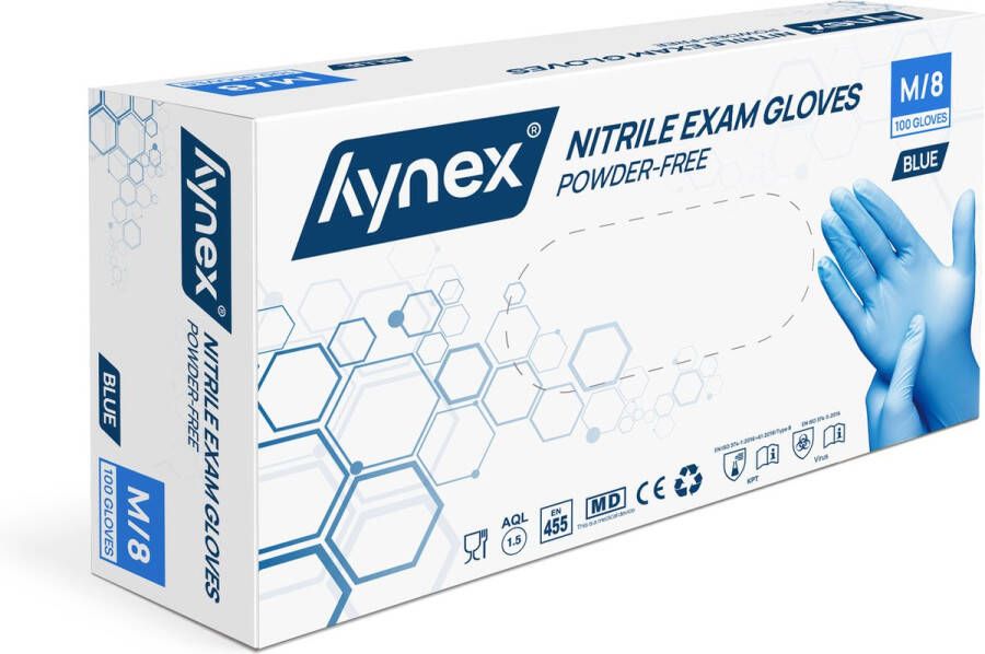 Hynex Nitrile wegwerp handschoenen PF Blue 3 5gr MD 100 box M