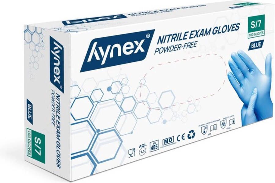 Hynex Nitrile wegwerp handschoenen PF Blue 3 5gr MD 100 box S