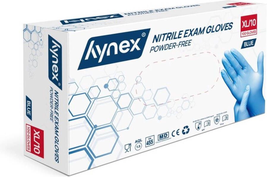 Hynex Nitrile wegwerp handschoenen PF Blue 3 5gr MD 100 box XL