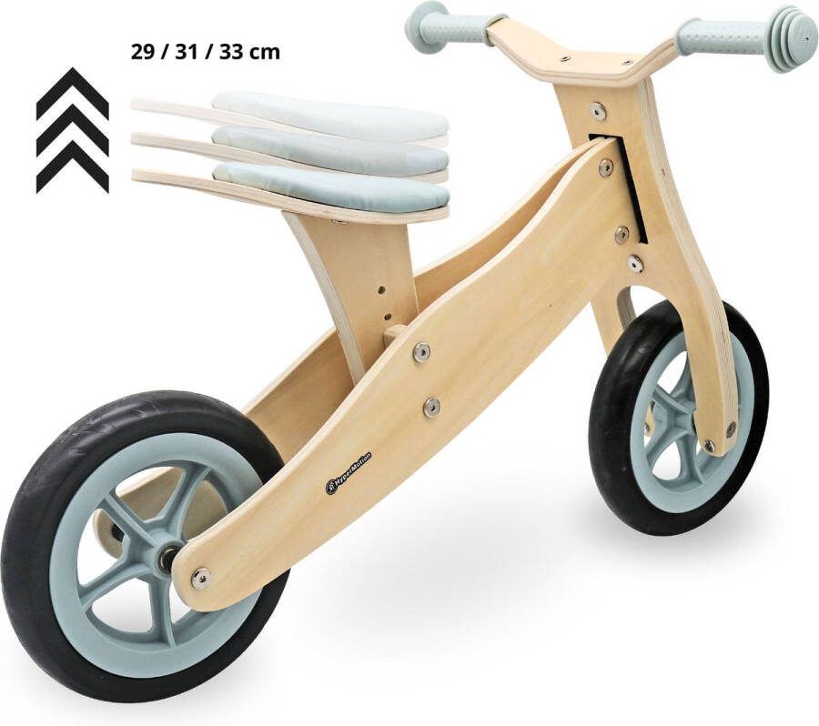 HyperMotion Houten driewieler voor een kind vanaf 18 maanden kinderloopfiets 2-in-1 Percy fietsen voor peuters loopfiets voor een jongen en een meisje vanaf 2 jaar verstelbare zitting