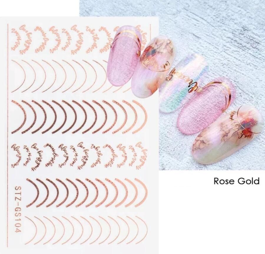 Hypify Nagelstickers Tijdelijk 1 + 1 gratis Unieke Nagel Stickers Kleur Rosé Goud Nail Art 3D Stickers Nagelstickers Nagel Decoratie