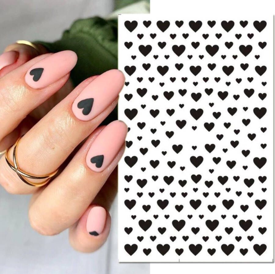 Hypify Nagelstickers Nagel Stickers Hartjes Kleur Zwart Nail Art 3D Stickers Nagelstickers Kinderen Nagel Decoratie