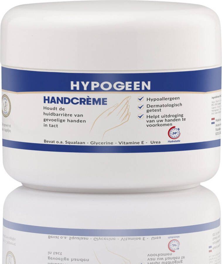 Hypogeen Handcrème hypoallergeen PH-neutraal tegen ruwe & schilferige handen dagelijkse verzorging van droge & gevoelige handen voedende en zachte werking met squalaan tube 100ml