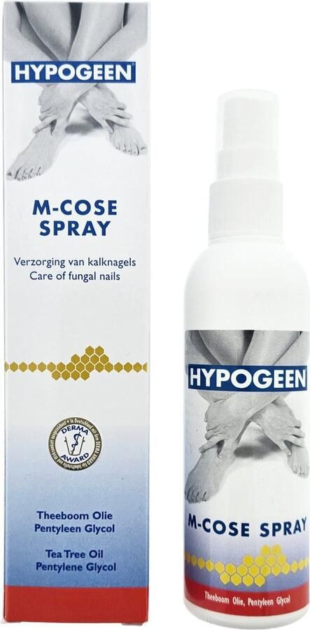 Hypogeen M-Cose Spray voor droge en gevoelige handen en voeten Kalknagelspray met Tea Tree Olie Voetverzorging Ook voor sokken en schoenen 100 g