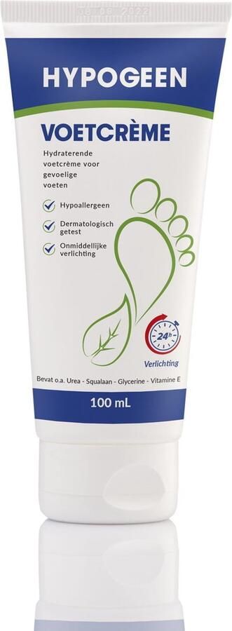 Hypogeen Voetcrème hypoallergeen voor koude droge & gevoelige voeten met squalaan hydraterende voetcrème met ureum PH neutraal tube 100ml