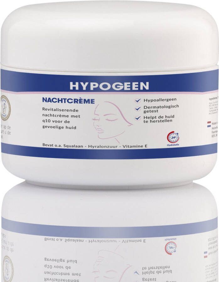 Hypogeen Nachtcrème 75ml Anti-rimpel Crème met Hyaluronzuur Vrij van Parabenen Parfum en Siliconen Tegen Huidveroudering Met Squalaan en Q10 Hypoallergeen pH-neutraal Hydraterend Voor Gevoelige en Droge Huid