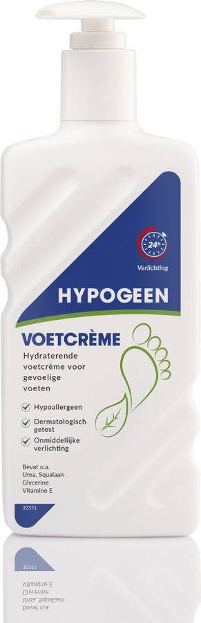Hypogeen Voetcrème hypoallergeen voor koude droge & gevoelige voeten voetcrème met squalaan PH neutraal hydraterende voetcrème met ureum pompflacon 300ml