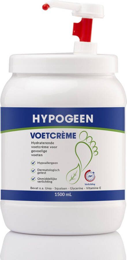 Hypogeen Voetcrème hypoallergeen voor koude droge & gevoelige voeten vegan voetcrème met squalaan PH neutraal hydraterende voetcrème met ureum pompflacon XXL 1500ml