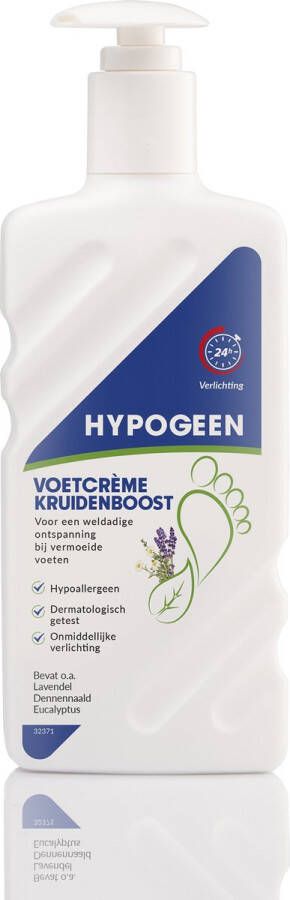 Hypogeen Voetcrème Kruidenboost hypoallergene voetcrème op basis van lavendel dennennaald & eucalyptus hydraterend voetverzorgingsproduct ook voor overgevoelige voeten PH-neutraal pompflacon 300ml