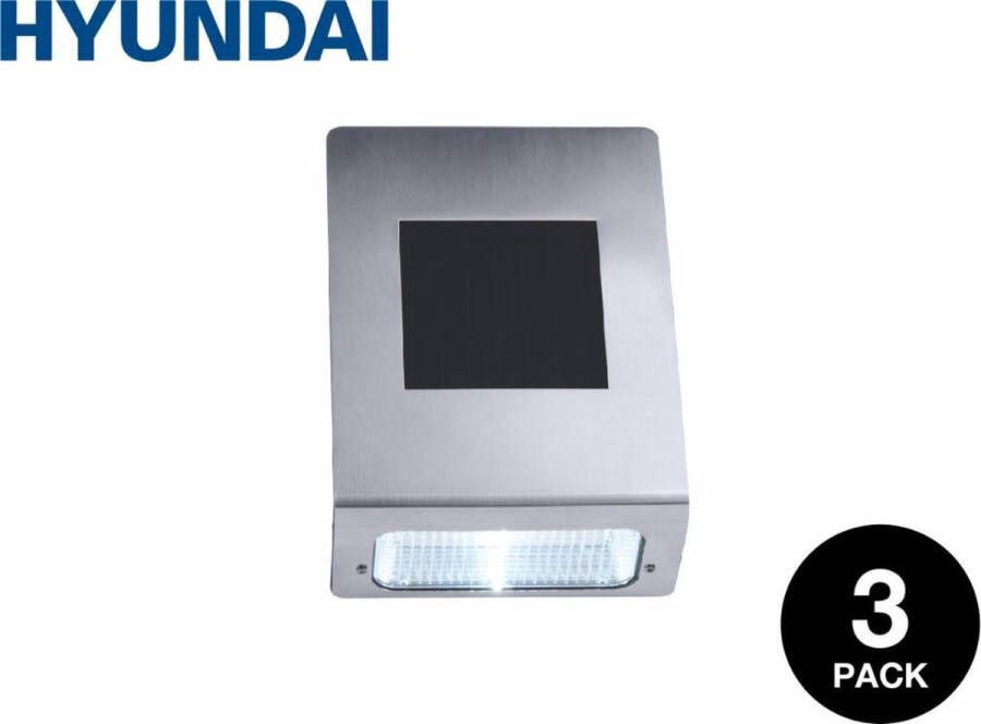 Hyundai Draadloze RVS LED wandverlichting op zonne-energie 3-pack Zilver grijs