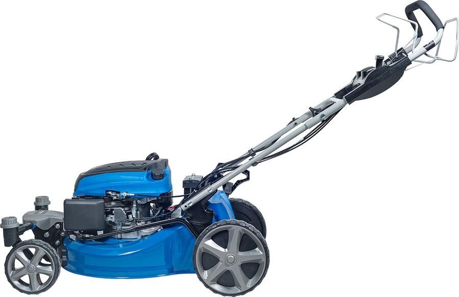 Hyundai benzine grasmaaier 51cm maaibreedte 4-takt 196cc motor elektrische start zelfrijdend zelftrekkend opvangbak 65 liter geschikt voor >c.1.200m2 ZERO-turn wielen