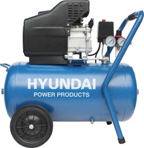 Hyundai compressor 50L 8bar oliegesmeerde 2pk motor anti-tuimel beugel XXL antilek wielen 180L min stiller en duurzamer dan een olievrije compressor