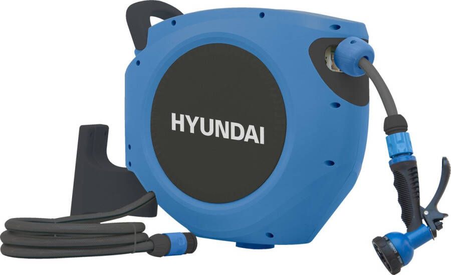 Hyundai Wandslangenbox 20 meter plus 2 meter tuinslang met haspel ⌀ 12.5mm 180º draaibaar ingebouwde drukregelaar inclusief broeskop met 8 soorten bewatering stralen