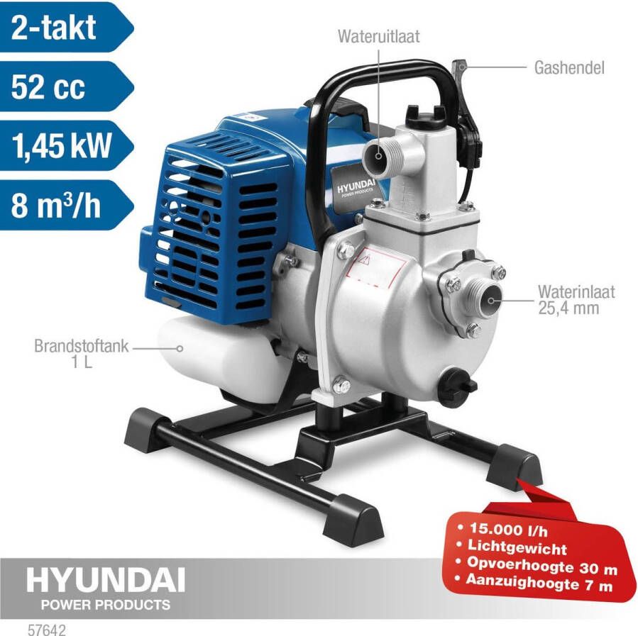 Hyundai waterpomp benzine 52 cc schoonwaterpomp 2-takt 15.000 L uur