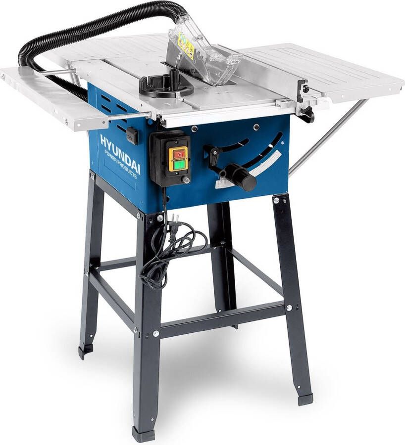 Hyundai zaagtafel 1500W 250mm 24T werkhoogte 86 cm traploos instelbaar van 0-85 mm geïntegreerde stofafzuiging