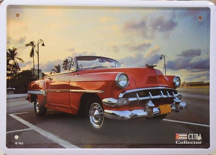 I&S Cuba Red Car Metalen wandbord 15 x 21 cm.