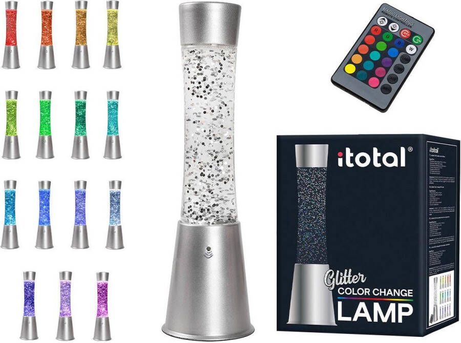 I-Total Lavalamp Glitterlamp Lava Lamp Sfeerlamp 41 5x10 8 cm Glas Aluminium Afstandsbediening voor 16 Kleuren XL2495