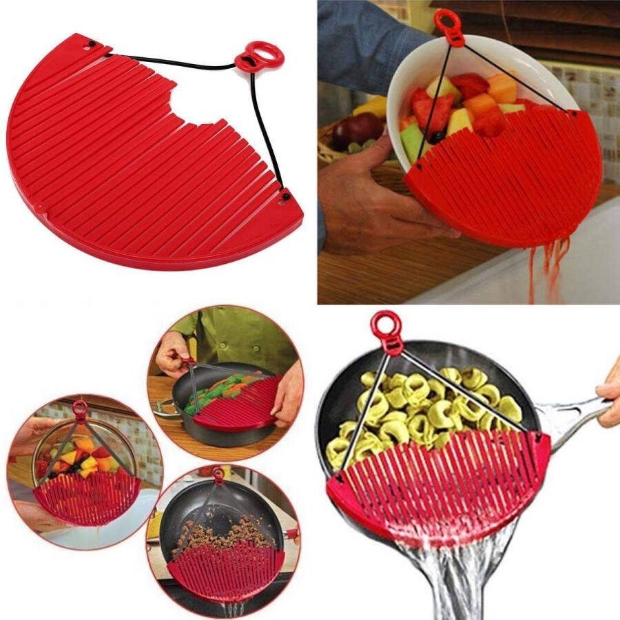 IBBO Afgiethulp flexibel Afgietdeksel Pannendeksel Afgiet deksel Keuken hulpmiddelen Keuken tools korting Vergiet uitschuifbaar Expandable Strainer Rood