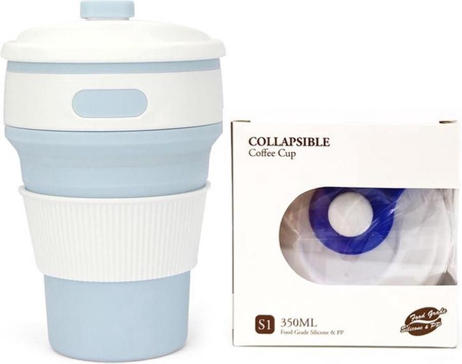 IBBO Koffiebeker to go Inklapbare beker Duurzame beker 100% BPA vrij Opvouwbaar Reisbeker Meeneem beker -Travel cup Milieuvriendelijk 350 ml Lichtblauw