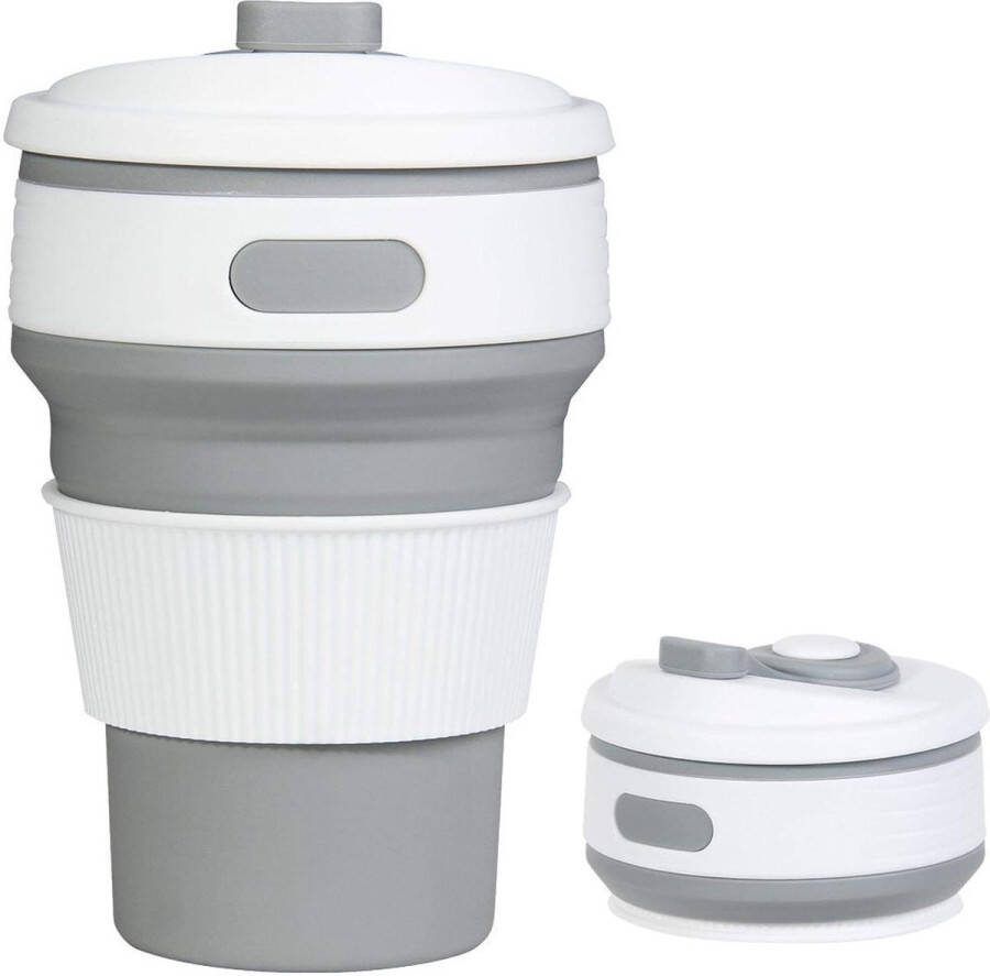 IBBO Koffiebeker to go Inklapbare beker Duurzame beker 100% BPA vrij Opvouwbaar Reisbeker Meeneem beker -Travel cup Milieuvriendelijk 350 ml Grijs