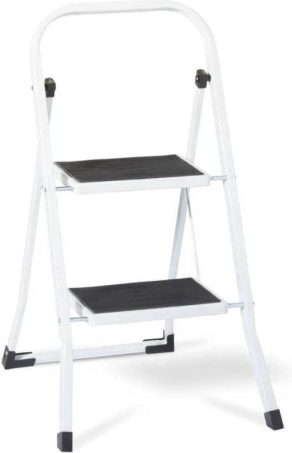 IBBO Trapladder staal en rubber opstap trap opstapkruk stalen klaptrap ladder 2 treden Wit