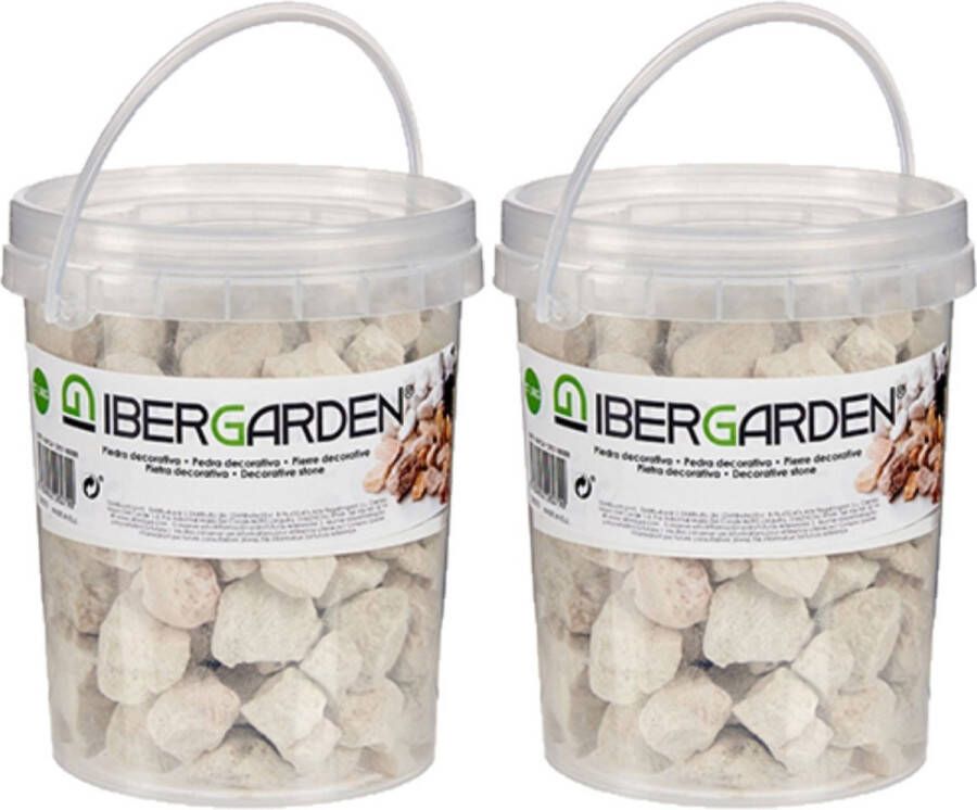 IBERGARDEN 2x pakjes decoratie steentjes kiezels beige klein 1 5 kg Aquarium bodembedekking