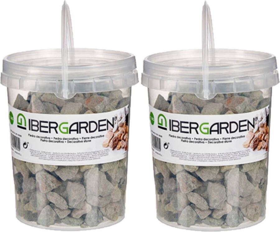 IBERGARDEN 2x pakjes decoratie steentjes kiezels grijs klein 1 5 kg Aquarium bodembedekking