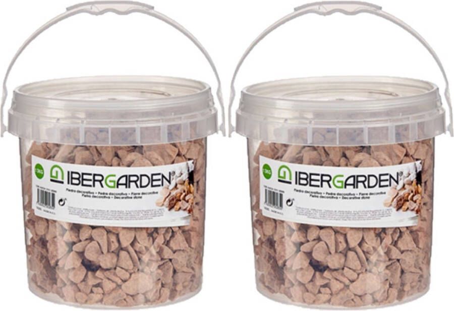 IBERGARDEN 2x pakjes decoratie steentjes kiezels terracotta grof 3 kg Aquarium bodembedekking