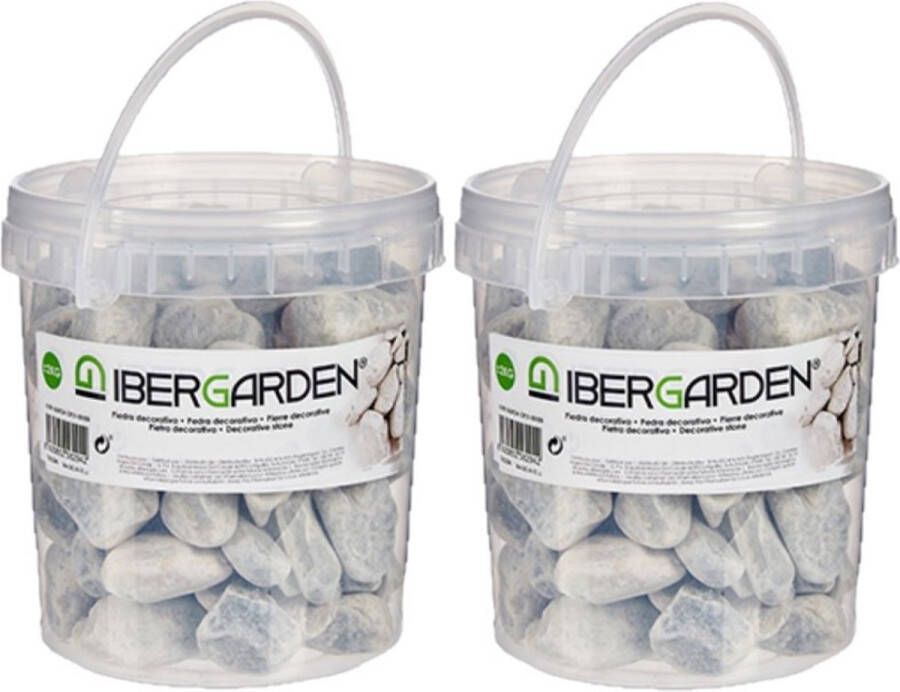 IBERGARDEN 2x pakjes decoratie stenen kiezels lichtgrijs 2 kg Aquarium bodembedekking