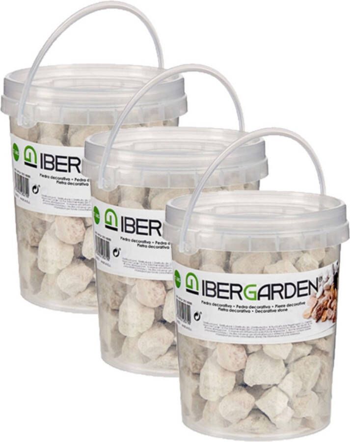 IBERGARDEN 3x pakjes decoratie steentjes kiezels beige klein 1 5 kg Aquarium bodembedekking