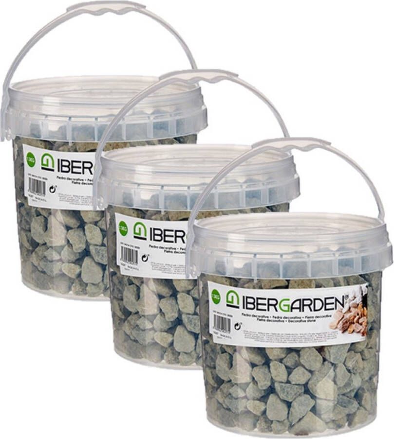 IBERGARDEN 3x pakjes decoratie steentjes kiezels grijs grof 3 kg Aquarium bodembedekking