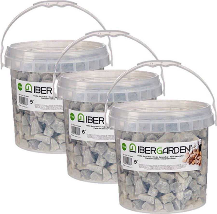 IBERGARDEN 3x pakjes decoratie steentjes kiezels lichtgrijs grof 3 kg Aquarium bodembedekking