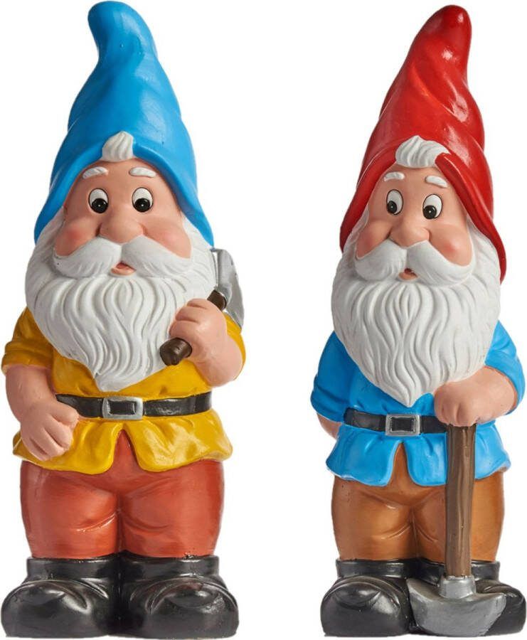 IBERGARDEN Tuinkabouter beeldjes set van 2x Keramiek 38 cm blauw rood