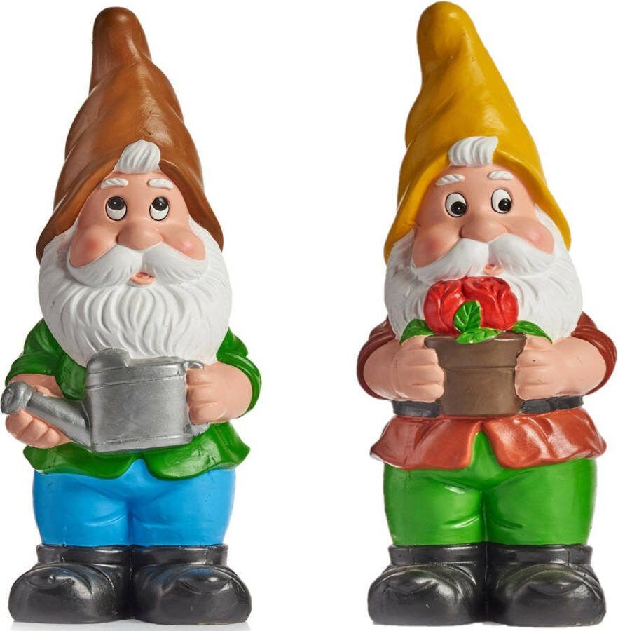 IBERGARDEN Tuinkabouter beeldjes set van 2x Keramiek 50 cm bruin geel