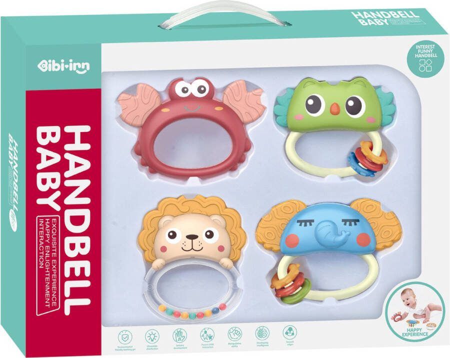 Ibi-irin Baby rammelaar set Bijtring Tafelbel 4 stuks Baby Handbell