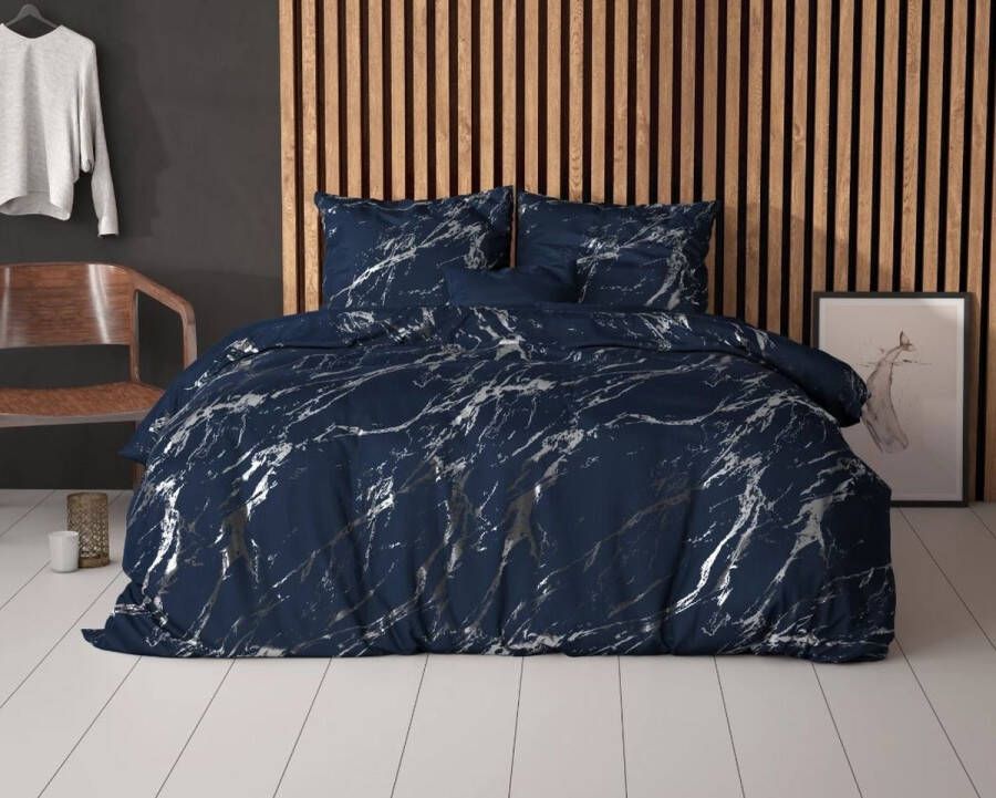 IbizaVibes Dekbedovertrek marmer blauw zilver 200x220cm elegant bed slaapkamer kussensloop slapen avond luxe uitstraling laken