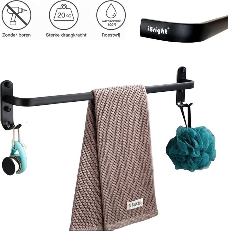 IBright Handdoekrek 1 laag Zelfklevend of boren handdoekstang Handdoekenrek Handdoekhouder 60 cm Mat Zwart