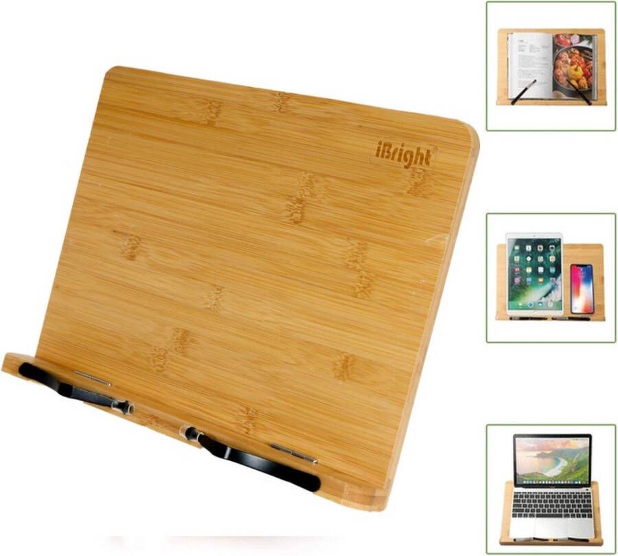 IBright houten Bamboe boekenstandaard Boekenhouder iPad Standaard Tablet Standaard 34x24 CM
