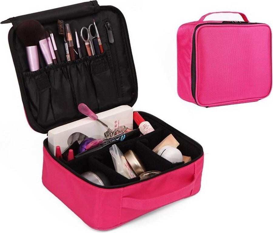 IBright Make-up koffer Cosmetica Koffer Visagie Opbergtas Beauty Organizer met verstelbare vakken Roze