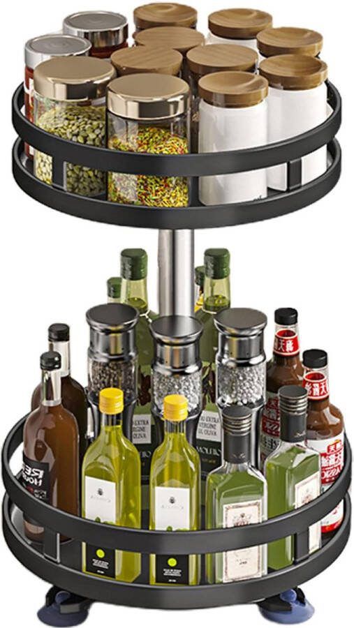 IBright Roterende Keuken Organizer Draaiplateau 2 Laags Badkamer Organizer Kruidenrek Rond Zwart Metaal