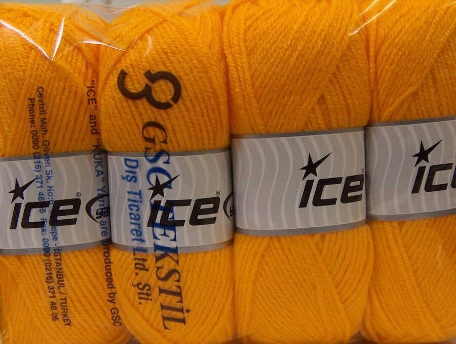 Ice yarns breiwol kopen acryl geel naalddikte 5mm pakket 4 bollen 100 gram looplengte 210 meter