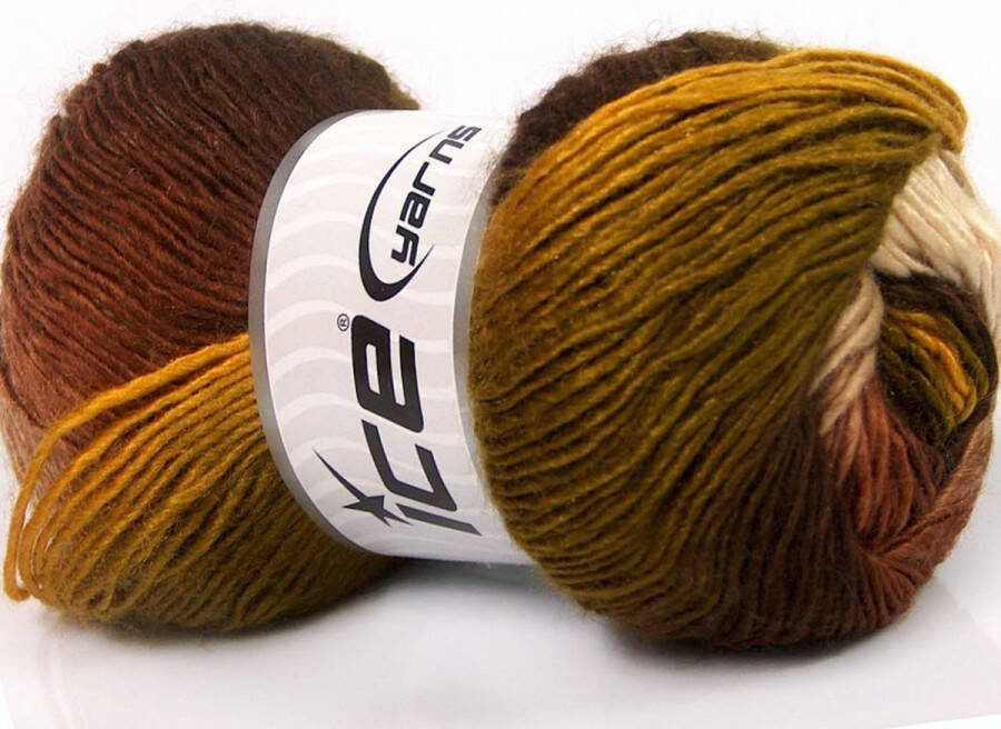 Ice yarns WOL-GAREN-RAINBOW 62898-PER 4 STUKS OKER ECRU BRUIN MAUVE OLIJF-BREIEN- EN HAKEN