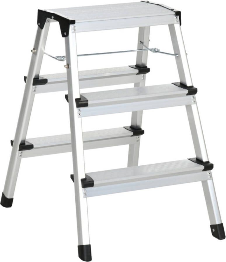 Icetools Huishoudtrap Trapladder Industrietrap Werktrap Opstapje 3 Treden Max. 150 Kg Dubbelzijdig Aluminium