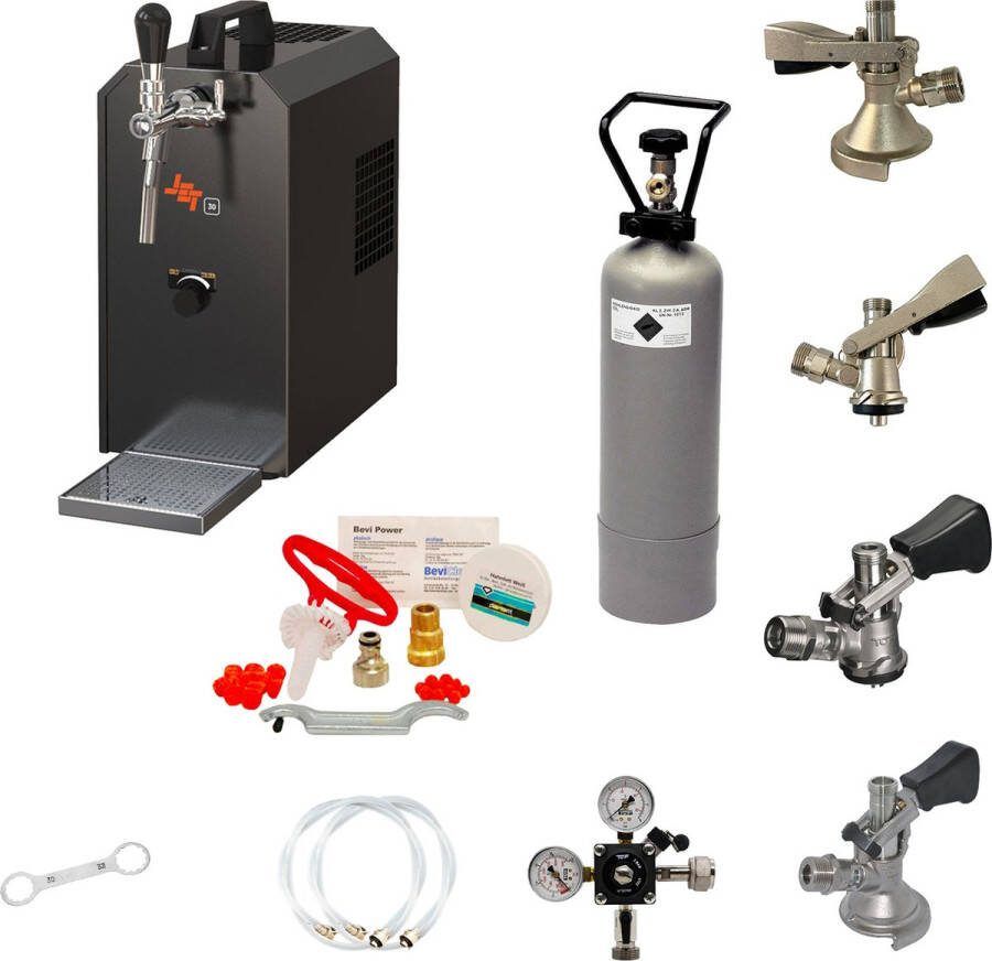 Ich- Complete Set Biertap JET 30 1-kraans 35 liter uur met 4xFustkoppeling en Schoonmaakset voor biertap en vat
