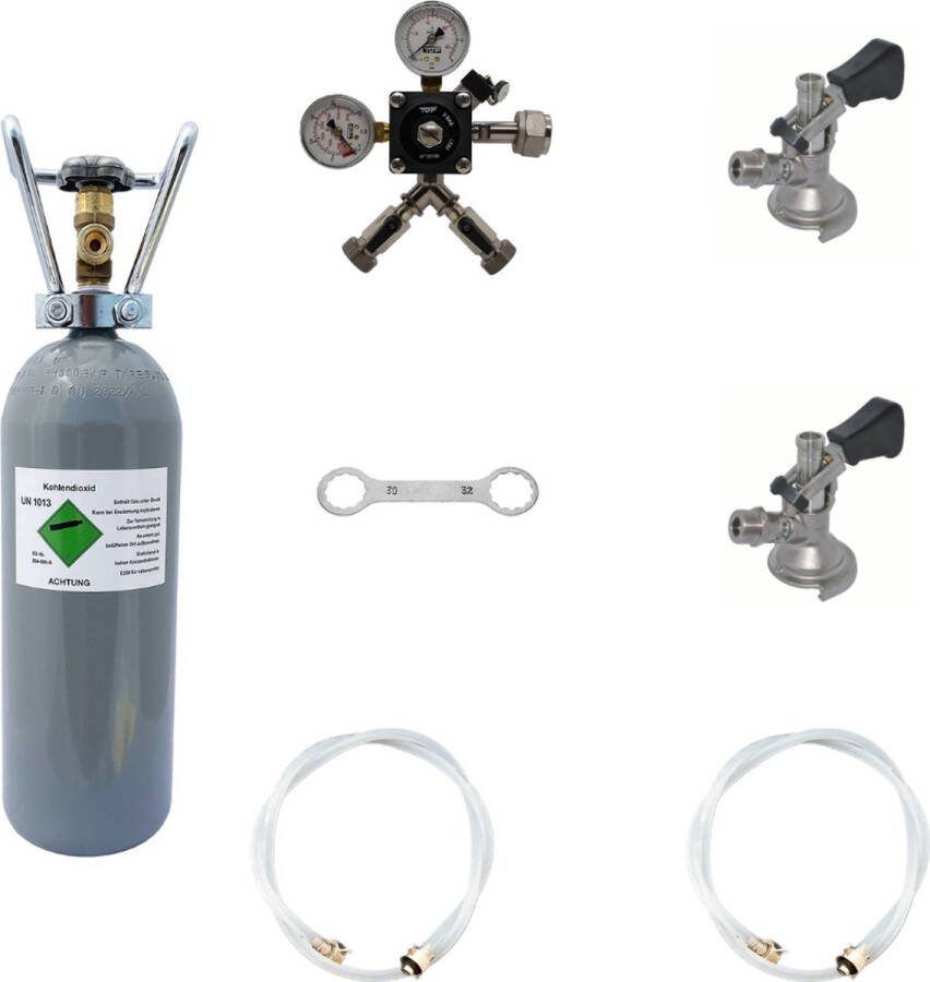 Ich-zapfe Accessoirepakket 4 met 2 0 kg CO2 voor 2-kraans tapsysteem met 1 * Combi M systeem aansluiting en 1 * Sankey S korf aansluiting