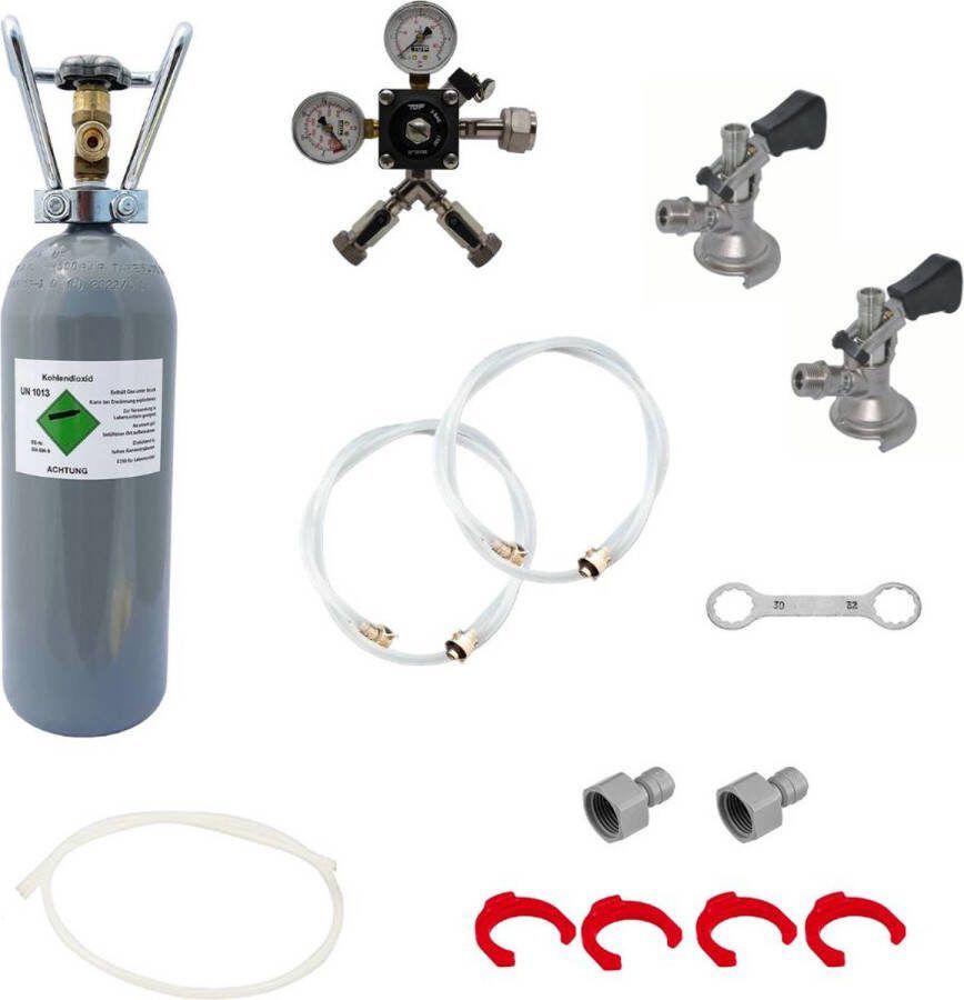 Ich-zapfe Accessoirepakket voor Kontakt 2-kraans met 1x fustkoppeling type S 1x fustkoppeling type A schuif aansluiting en 2 kg co2 fles