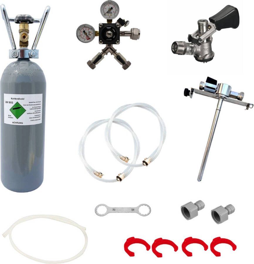 Ich-zapfe Accessoirepakket voor Kontakt 2-kraans met 1x 5 liter adapter hoogwaardige metalen uitvoering met biertap 1x D systeem aansluiting en 2 kg Co2-fles